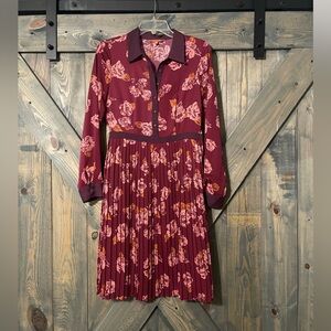 📣LAST CALL - ModCloth burgundy and orange pleated collar dress - Size 6